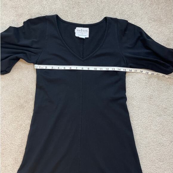 Velvet for Anthropologie Short Balloon Sleeve Mini Dress Size XS Black V-Neck - Picture 6 of 7